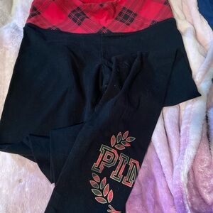 PINK Victoria's Secret Red and Black Yoga Top